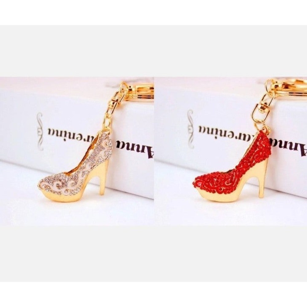 Rhinestone High Heel Shoe Keychain, Crystal Bag Purse Charm, Car Bling Accessory